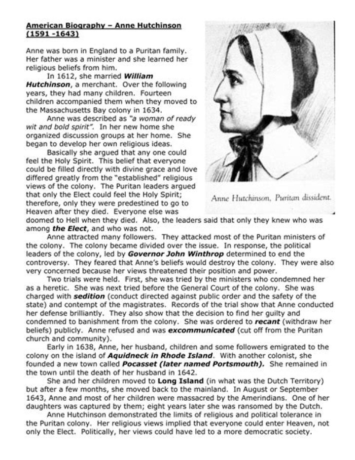 Anne Hutchinson Biography - Facts, Childhood, Family Life & Achievements