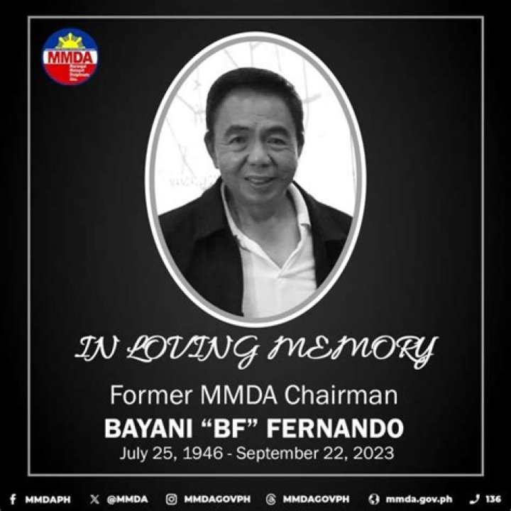 Bayani Fernando dies aged 77: Cause of death, wife, children, funeral arrangements