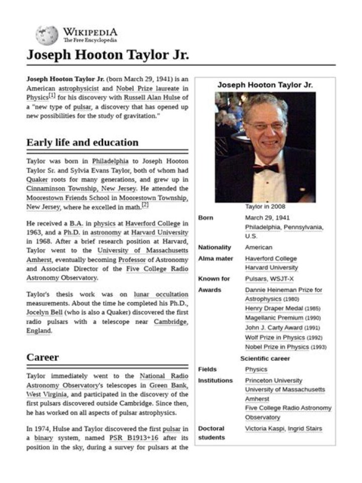Joseph H. Taylor, Jr. Biography