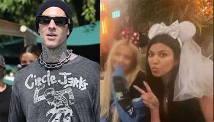 KUWTK: Kourtney Kardashian Sparks Wedding Rumors By Wearing Bridal Minnie Mouse Ears While With Travis Barker At Disneyland!