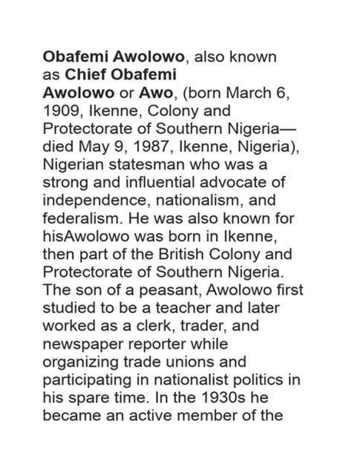 Obafemi Awolowo Biography - Facts, Childhood, Family Life & Achievements