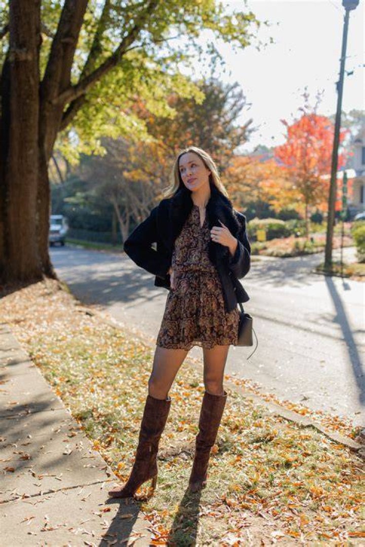 Olivia Culpo Pairs Knee High Boots With Mini Dress — See The Fabulous Look