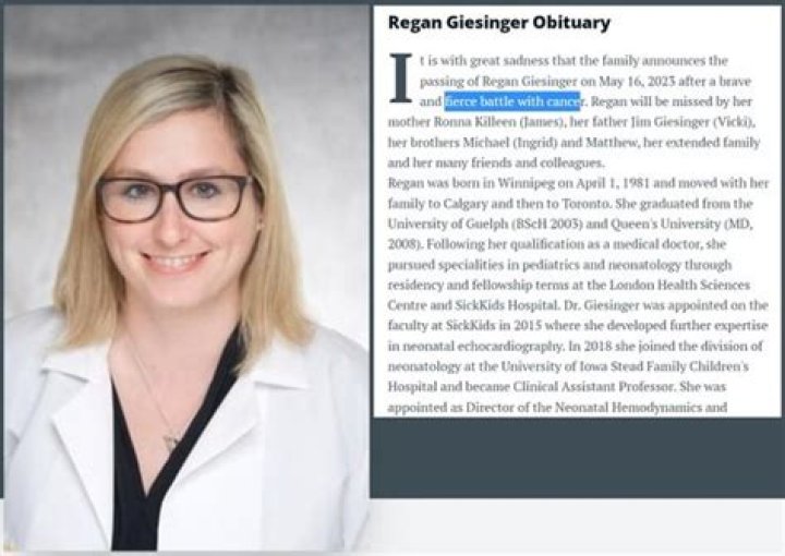 Regan Giesinger Obituary, Neonatal physician at University of Iowa