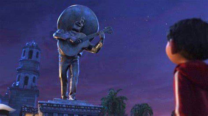 What message is written on Ernesto de la Cruz’s statue in ‘Coco?’